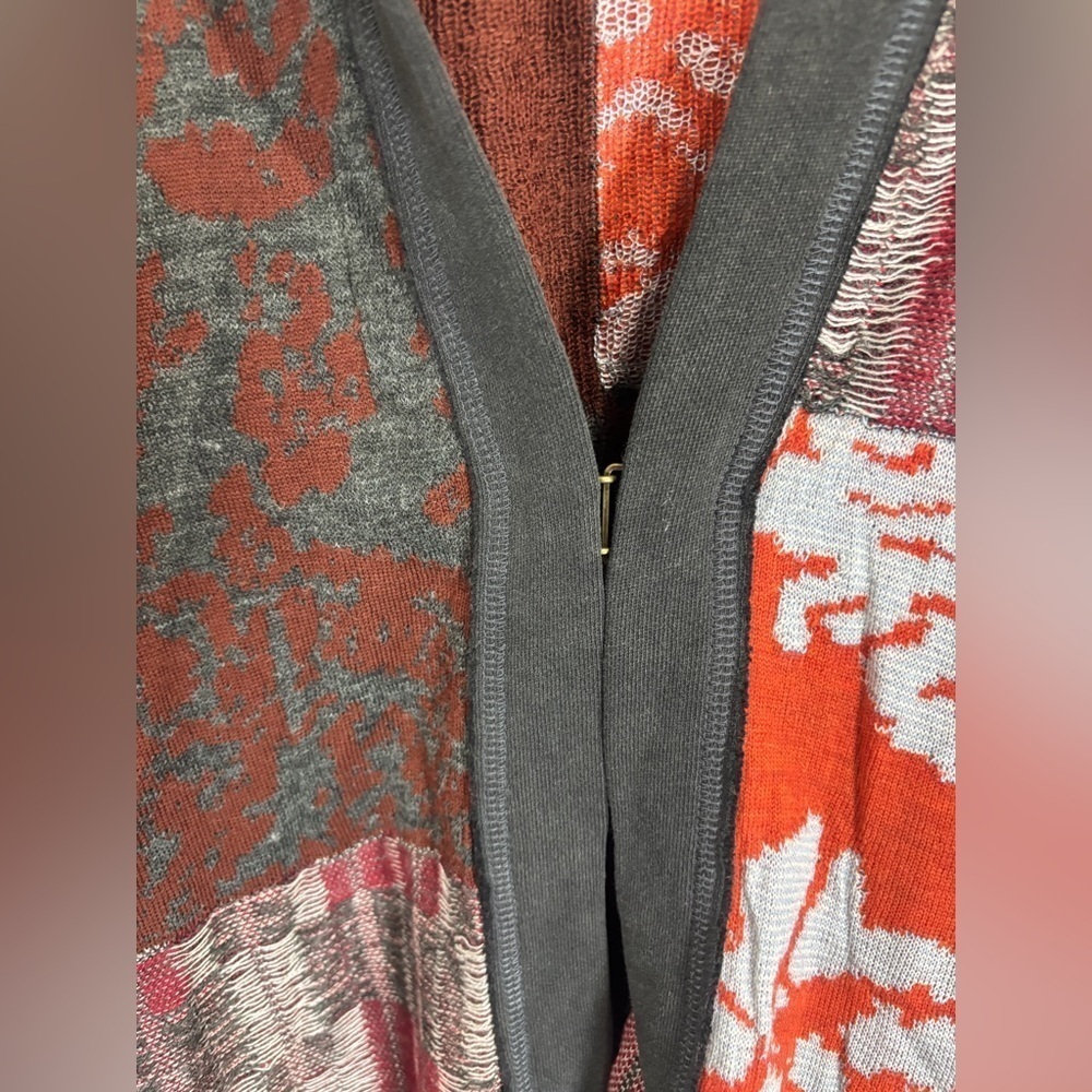 Free People Autumn Patchwork Poncho Cardigan Hood Dolman Sleeve Gray Orange M/L - Picture 10 of 11